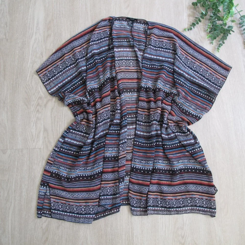 FOREVER 21 Colorful Striped Chiffon Kimono